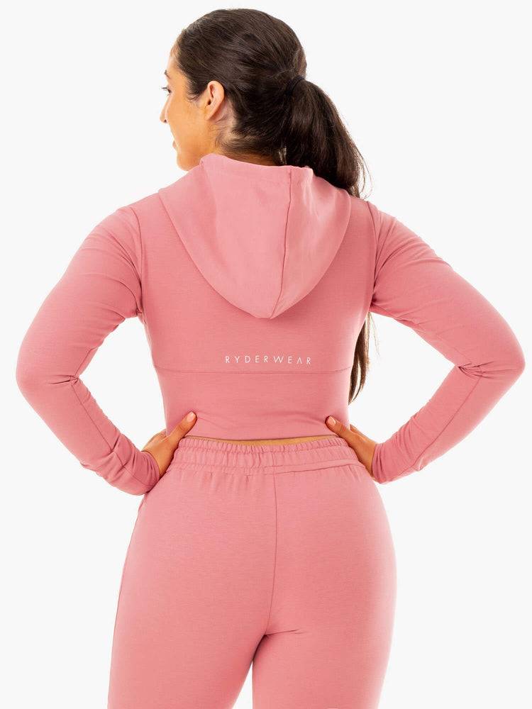 Apricot Pink Ryderwear Women Hoodie Luxe Cropped Zip Women's Hoodie | AU1663WY