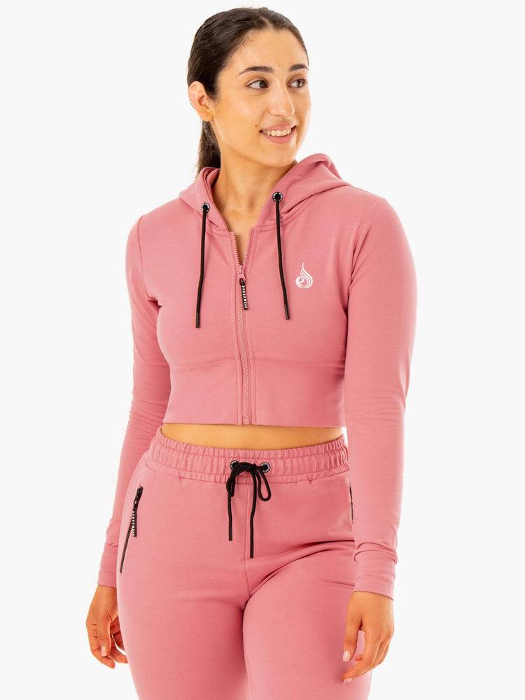 Apricot Pink Ryderwear Women Hoodie Luxe Cropped Zip Women's Hoodie | AU1663WY