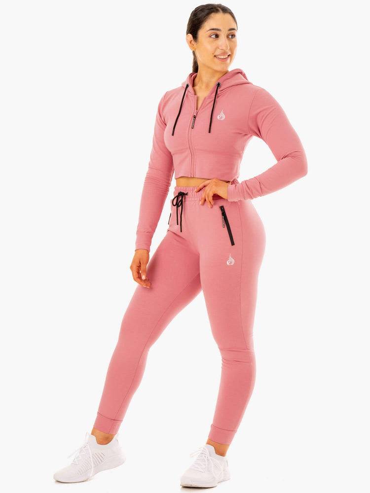 Apricot Pink Ryderwear Women Hoodie Luxe Cropped Zip Women's Hoodie | AU1663WY