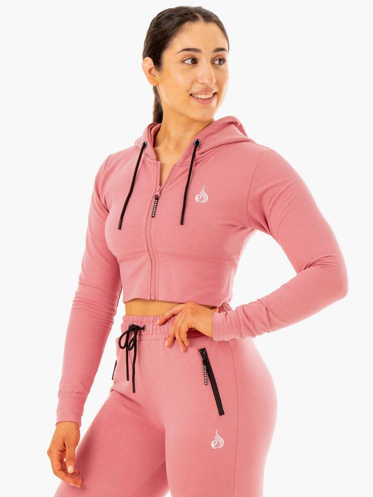 Apricot Pink Ryderwear Women Hoodie Luxe Cropped Zip Women\'s Hoodie | AU1663WY