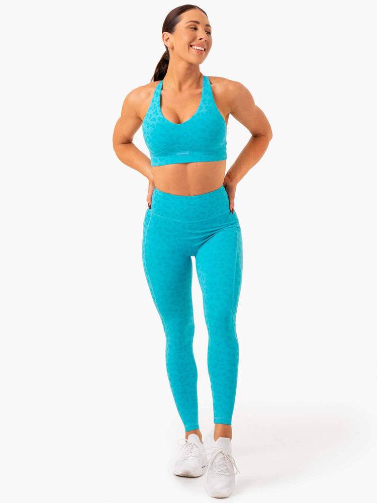 Aqua Leopard Ryderwear Women Sports Bra Ultra V-Neck Women's Sports Bra | AU2469DN