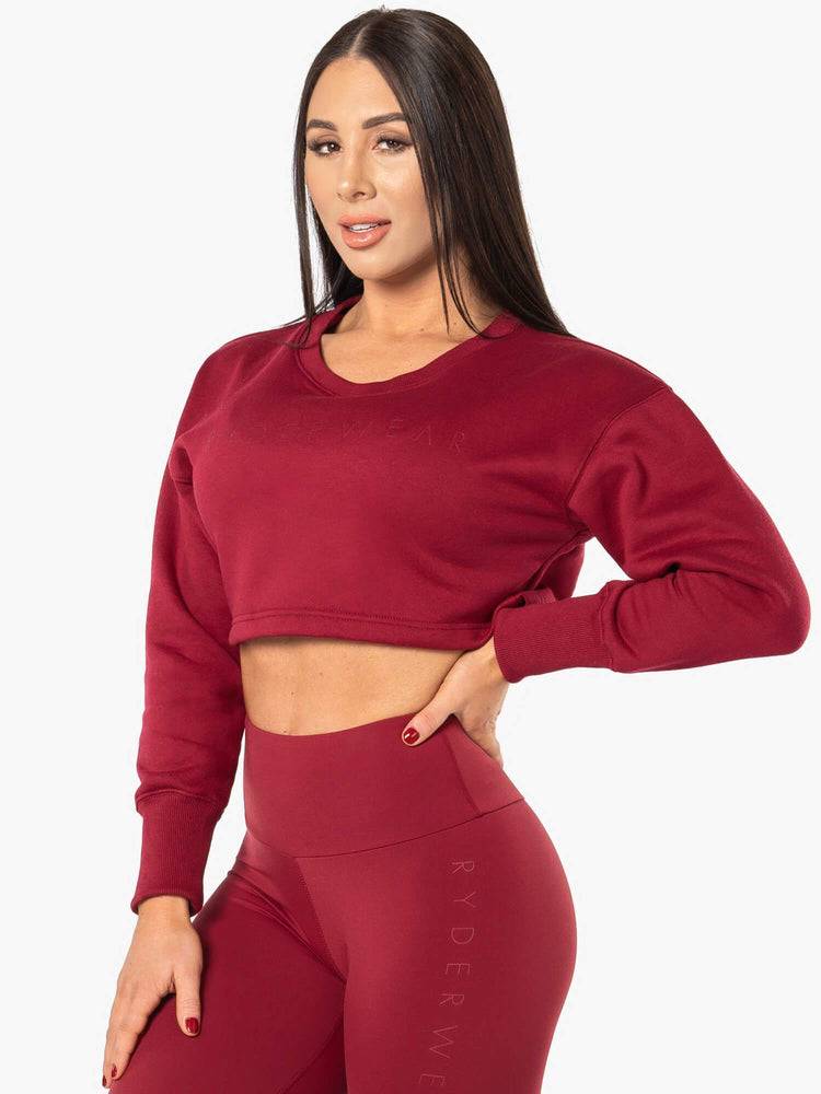 Berry Red Ryderwear Women Sweaters Elevate Cropped Women's Sweaters | AU2569JJ