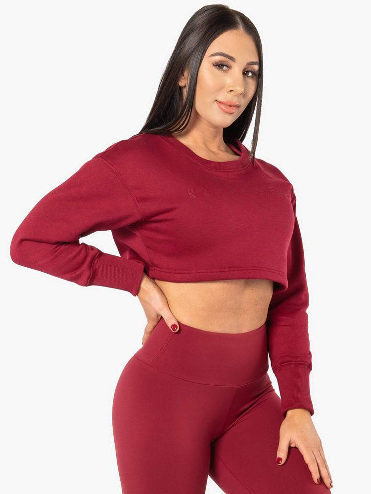 Berry Red Ryderwear Women Sweaters Elevate Cropped Women's Sweaters | AU2569JJ