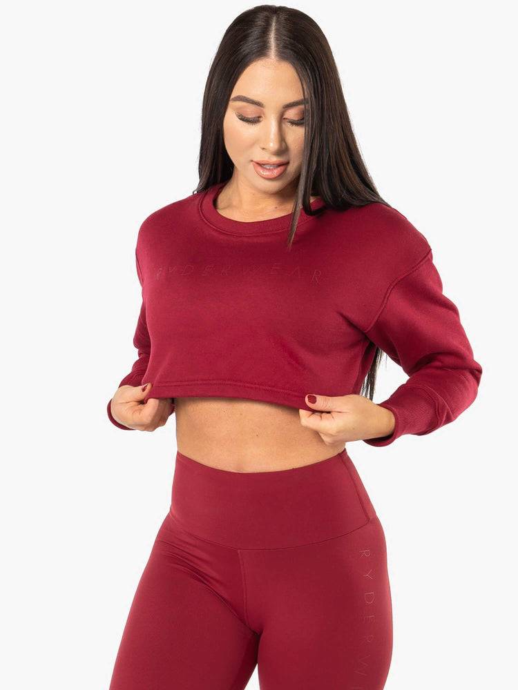 Berry Red Ryderwear Women Sweaters Elevate Cropped Women's Sweaters | AU2569JJ