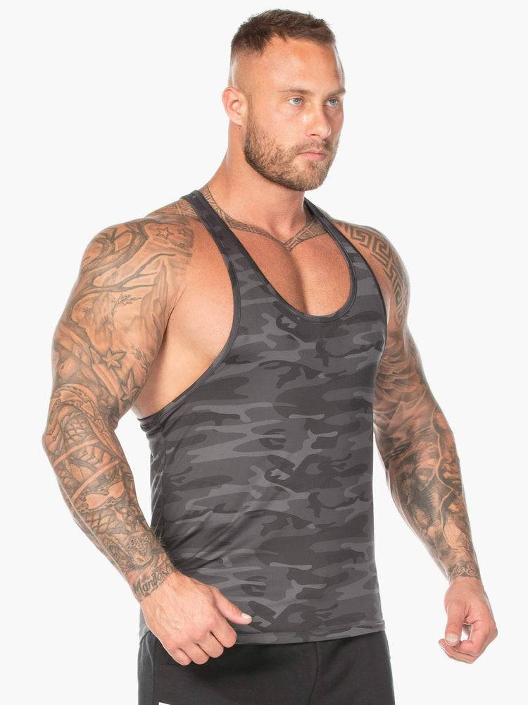 Black Camo Ryderwear Men Gym Stringers Camo Stringer T-Back Men's Gym Stringers | AU1506QZ