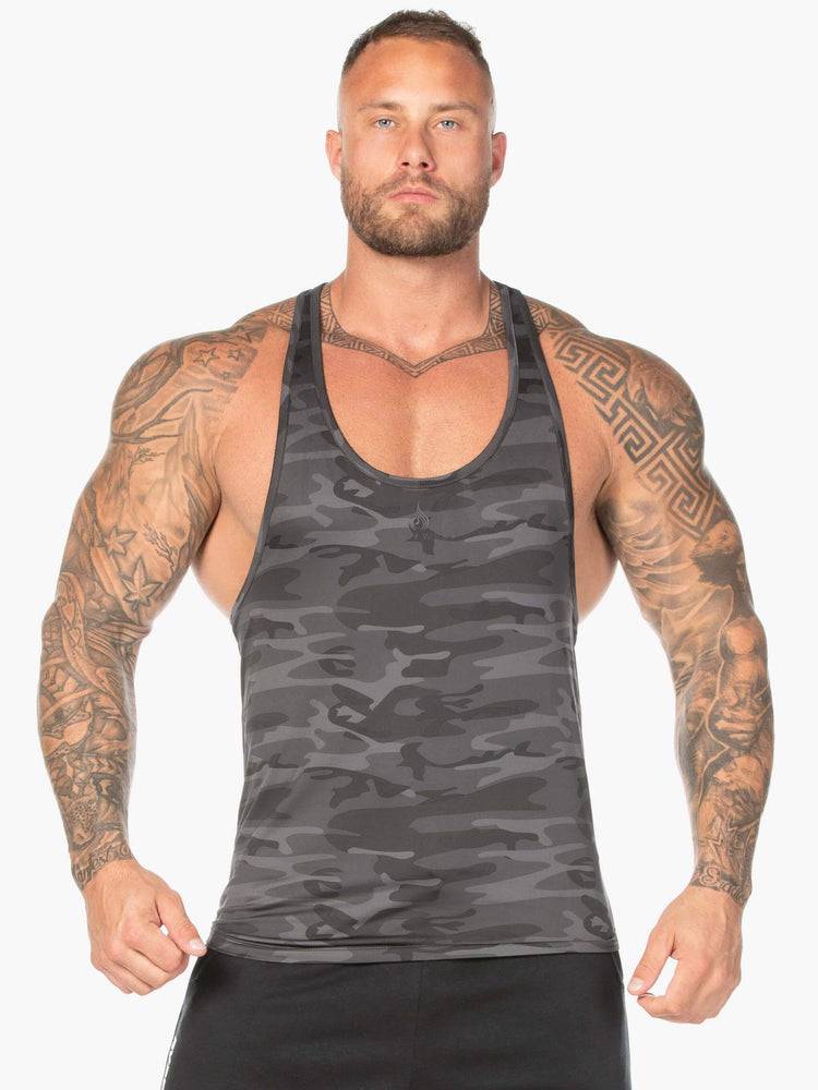 Black Camo Ryderwear Men Gym Stringers Camo Stringer T-Back Men\'s Gym Stringers | AU1506QZ