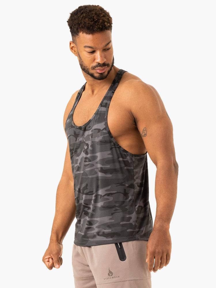 Black Camo Ryderwear Men Gym Stringers Overdrive Stringer T-Back Men's Gym Stringers | AU1533WY