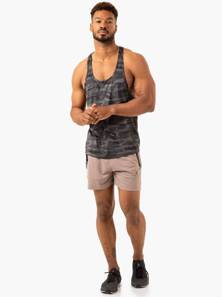 Black Camo Ryderwear Men Gym Stringers Overdrive Stringer T-Back Men's Gym Stringers | AU1533WY