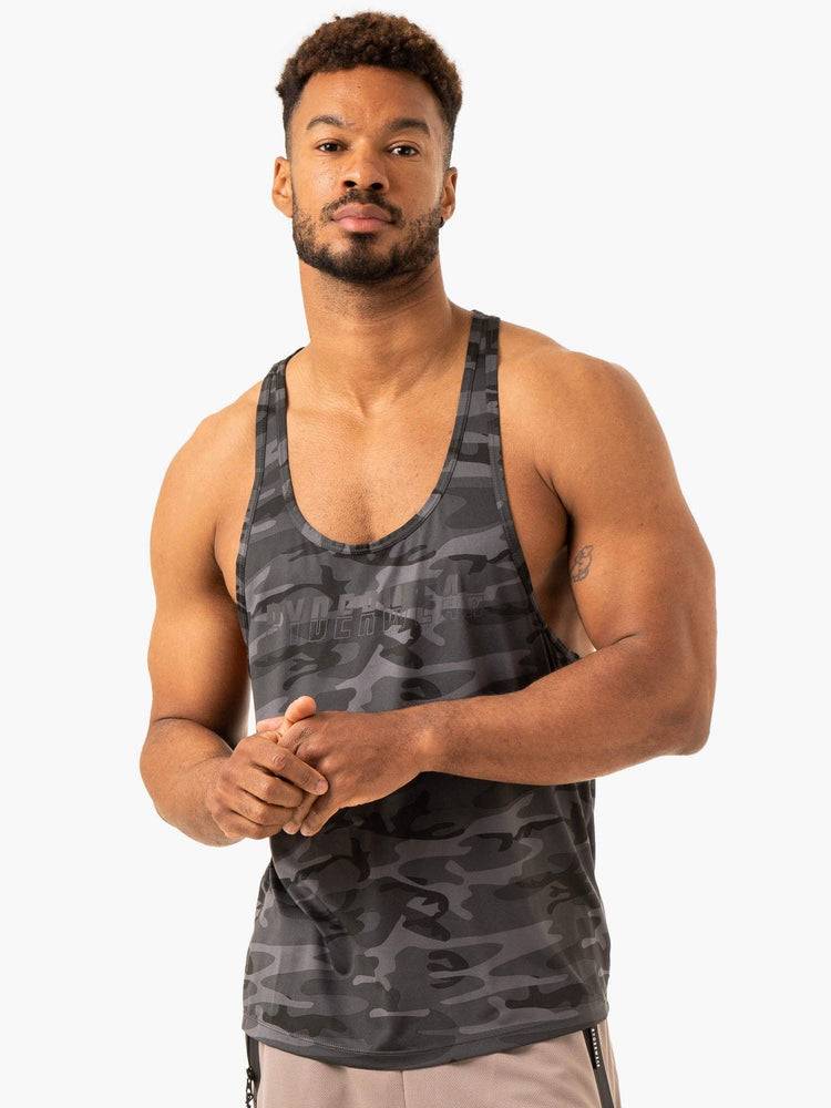 Black Camo Ryderwear Men Gym Stringers Overdrive Stringer T-Back Men\'s Gym Stringers | AU1533WY