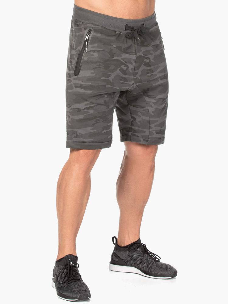 Black Camo Ryderwear Men Shorts Camo Fleece Track Men's Shorts | AU1355YU