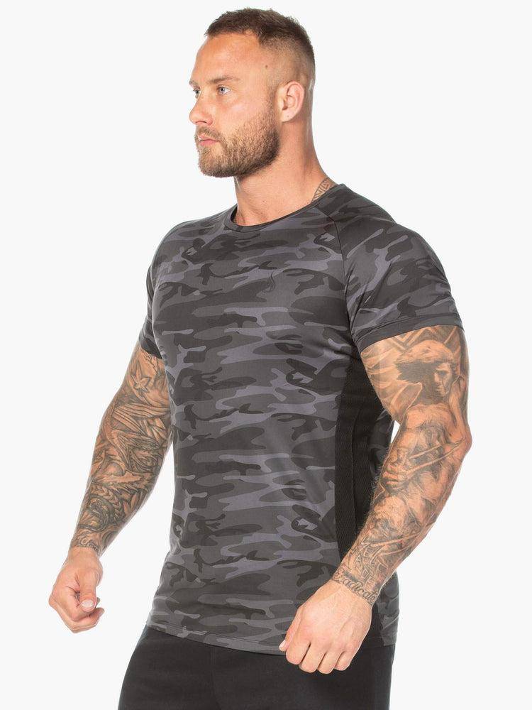 Black Camo Ryderwear Men T Shirts Camo Mesh Men's T Shirts | AU1207FM