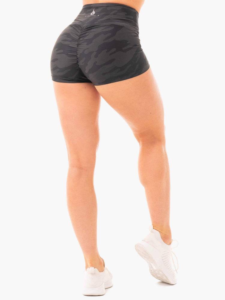 Black Camo Ryderwear Women Shorts Camo High Waisted Women's Shorts | AU2211RW