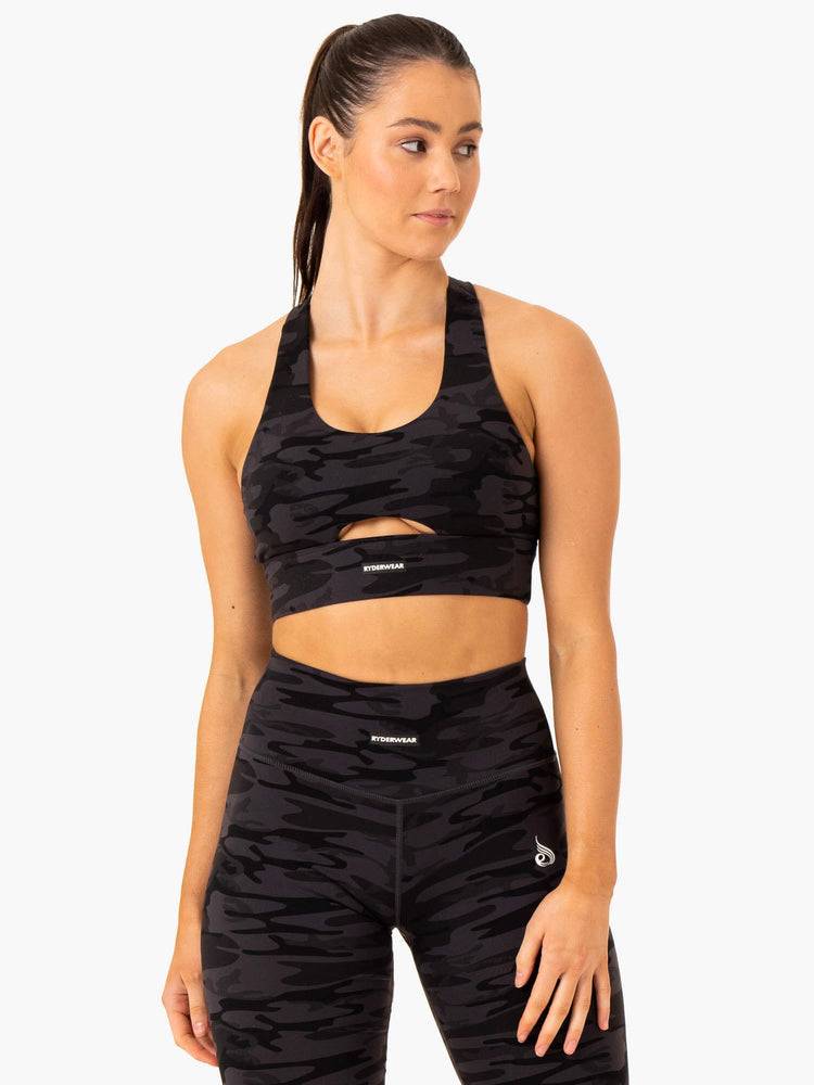 Black Camo Ryderwear Women Sports Bra Base Racer Back Women's Sports Bra | AU2365DN