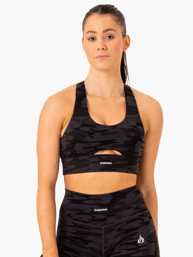 Black Camo Ryderwear Women Sports Bra Base Racer Back Women's Sports Bra | AU2365DN