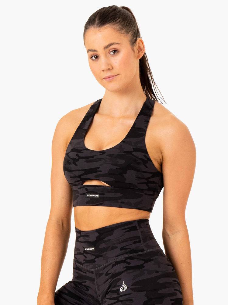 Black Camo Ryderwear Women Sports Bra Base Racer Back Women's Sports Bra | AU2365DN