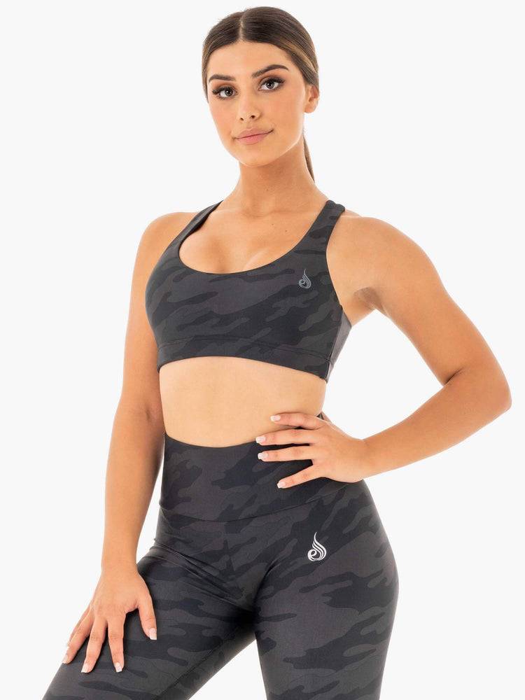 Black Camo Ryderwear Women Sports Bra Camo Women's Sports Bra | AU2542KI