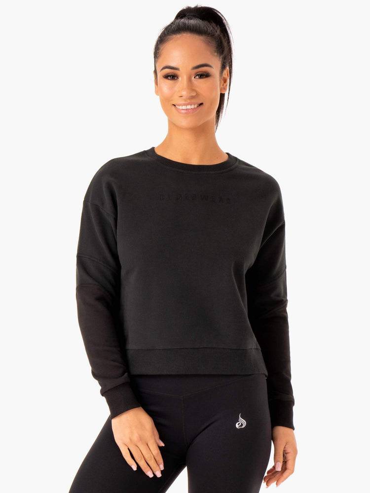 Black/Charcoal Ryderwear Women Sweaters Hybrid Pullover Jumper Women's Sweaters | AU2632UT