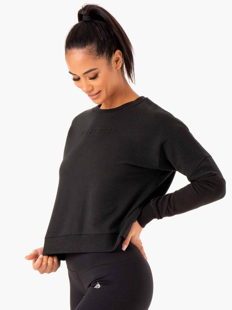 Black/Charcoal Ryderwear Women Sweaters Hybrid Pullover Jumper Women's Sweaters | AU2632UT