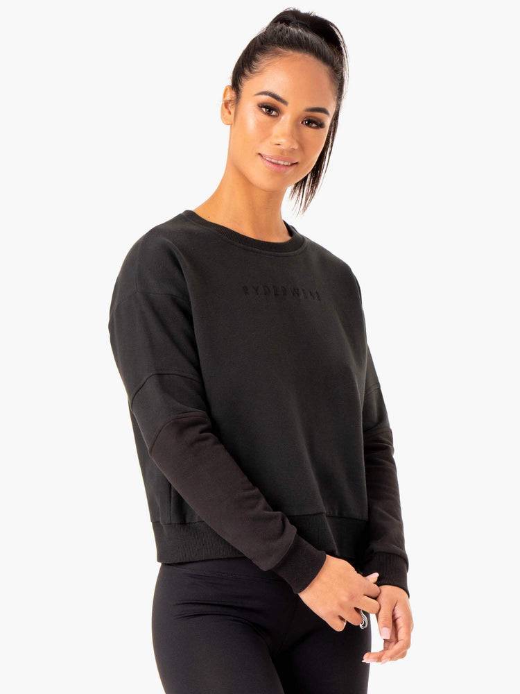 Black/Charcoal Ryderwear Women Sweaters Hybrid Pullover Jumper Women\'s Sweaters | AU2632UT