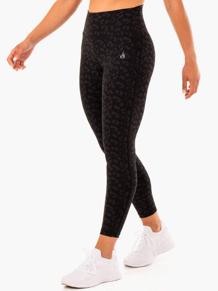 Black Leopard Ryderwear Women Leggings Evolution High Waisted Scrunch Women's Leggings | AU1913KI