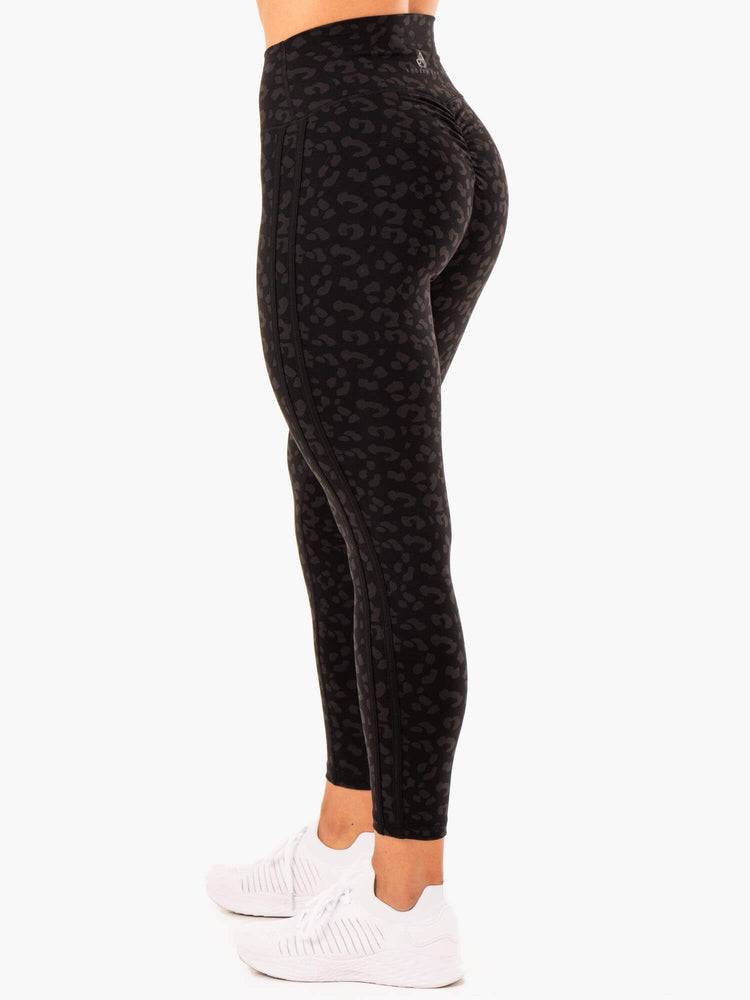 Black Leopard Ryderwear Women Leggings Evolution High Waisted Scrunch Women's Leggings | AU1913KI