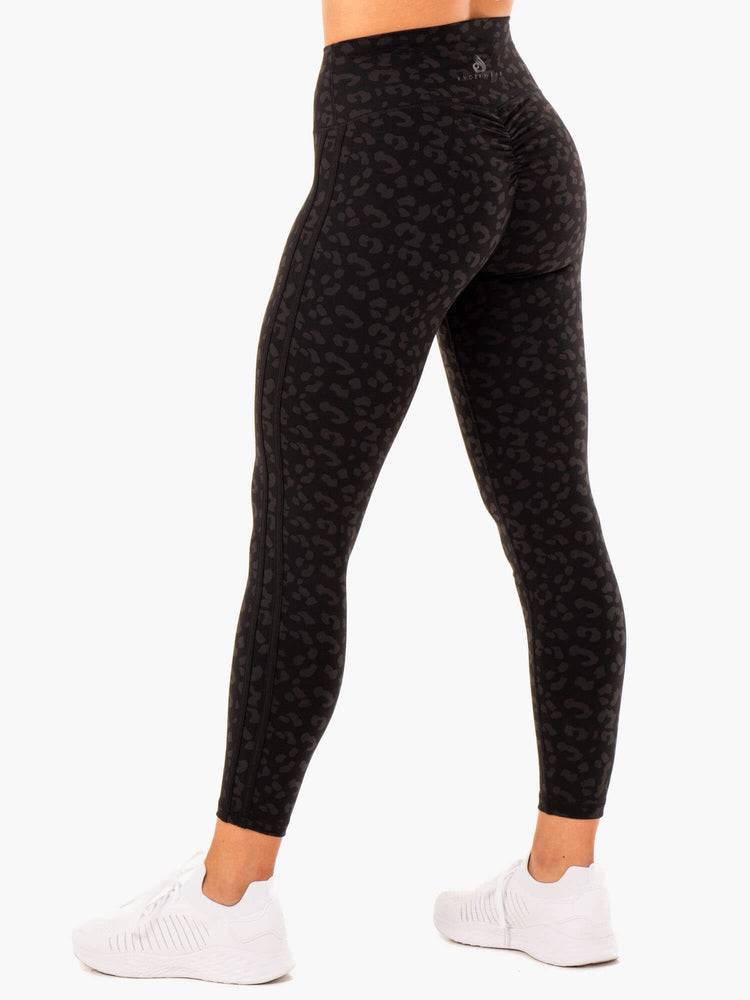 Black Leopard Ryderwear Women Leggings Evolution High Waisted Scrunch Women\'s Leggings | AU1913KI