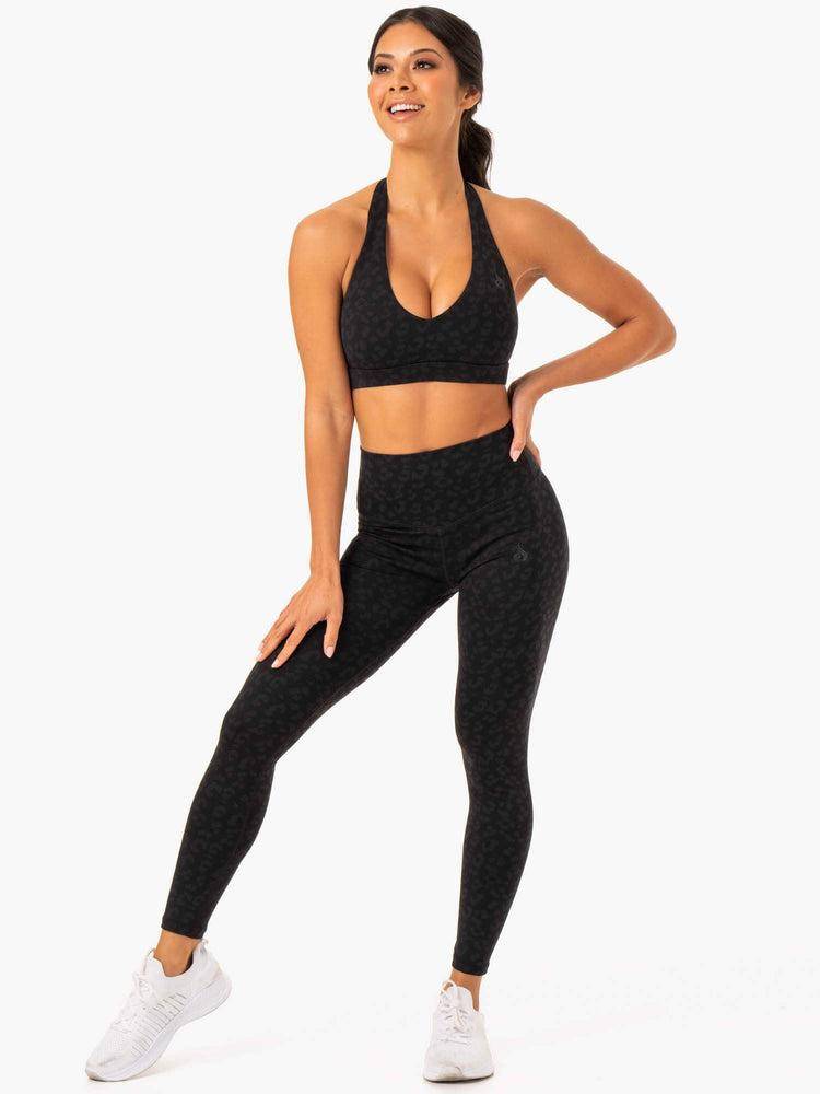 Black Leopard Ryderwear Women Leggings Hybrid Full Length Women's Leggings | AU1900TV