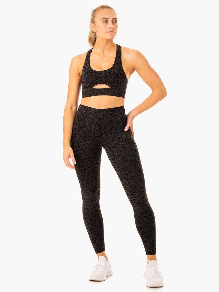 Black Leopard Ryderwear Women Leggings Rotation High Waisted Scrunch Women's Leggings | AU1810LH