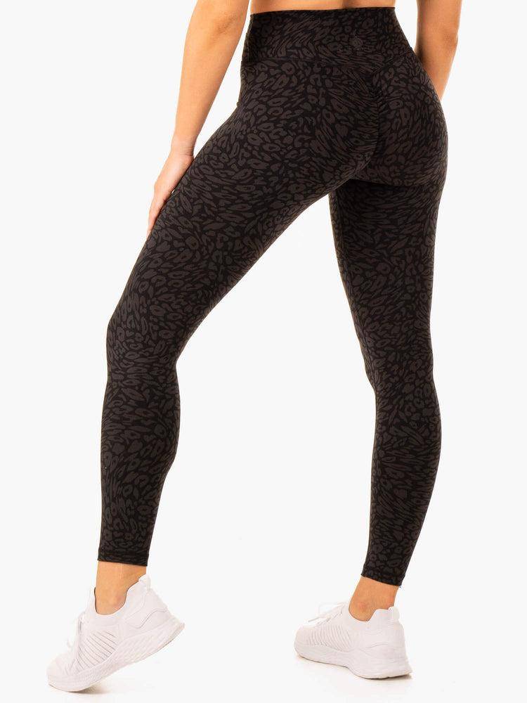 Black Leopard Ryderwear Women Leggings Rotation High Waisted Scrunch Women\'s Leggings | AU1810LH