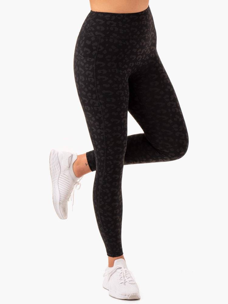 Black Leopard Ryderwear Women Leggings Ultra High Waisted Full Length Women's Leggings | AU1901YU