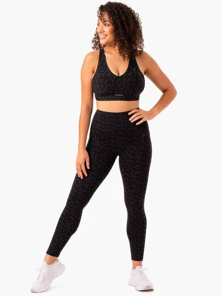 Black Leopard Ryderwear Women Leggings Ultra High Waisted Full Length Women's Leggings | AU1901YU