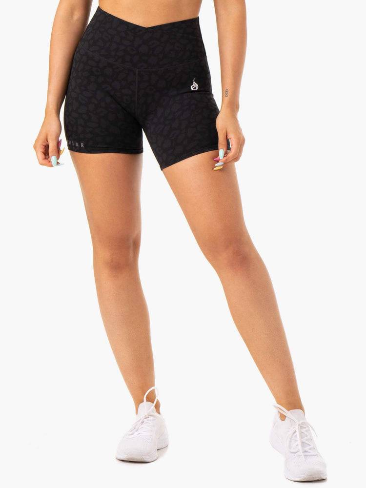 Black Leopard Ryderwear Women Shorts Amazon High Waisted Women\'s Shorts | AU1974QZ