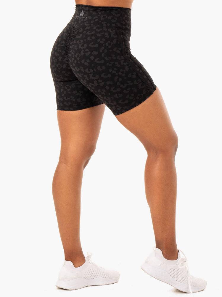 Black Leopard Ryderwear Women Shorts Evolution High Waisted Scrunch Women's Shorts | AU2181MA