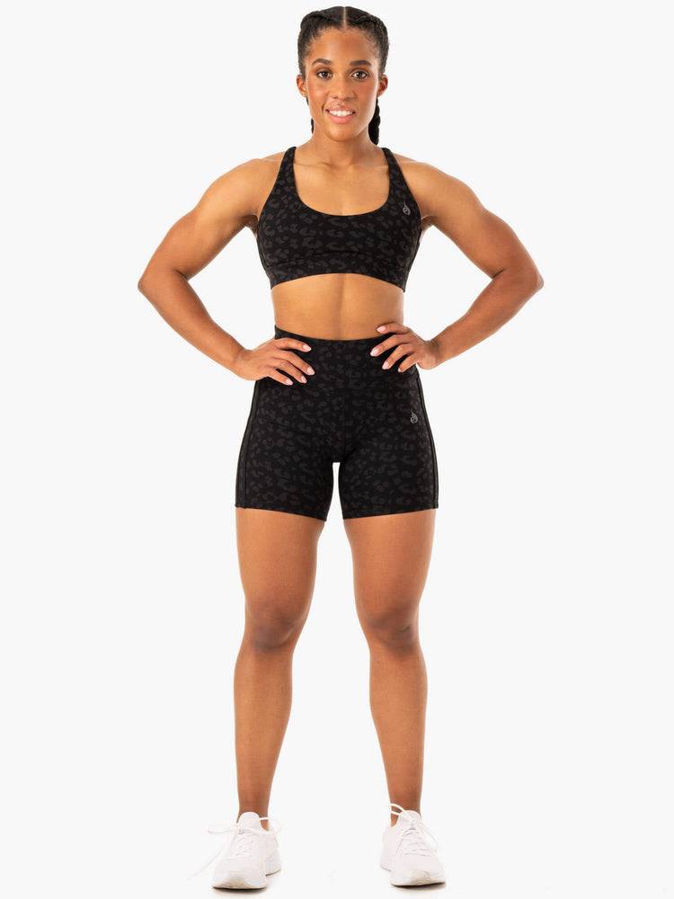 Black Leopard Ryderwear Women Shorts Evolution High Waisted Scrunch Women's Shorts | AU2181MA