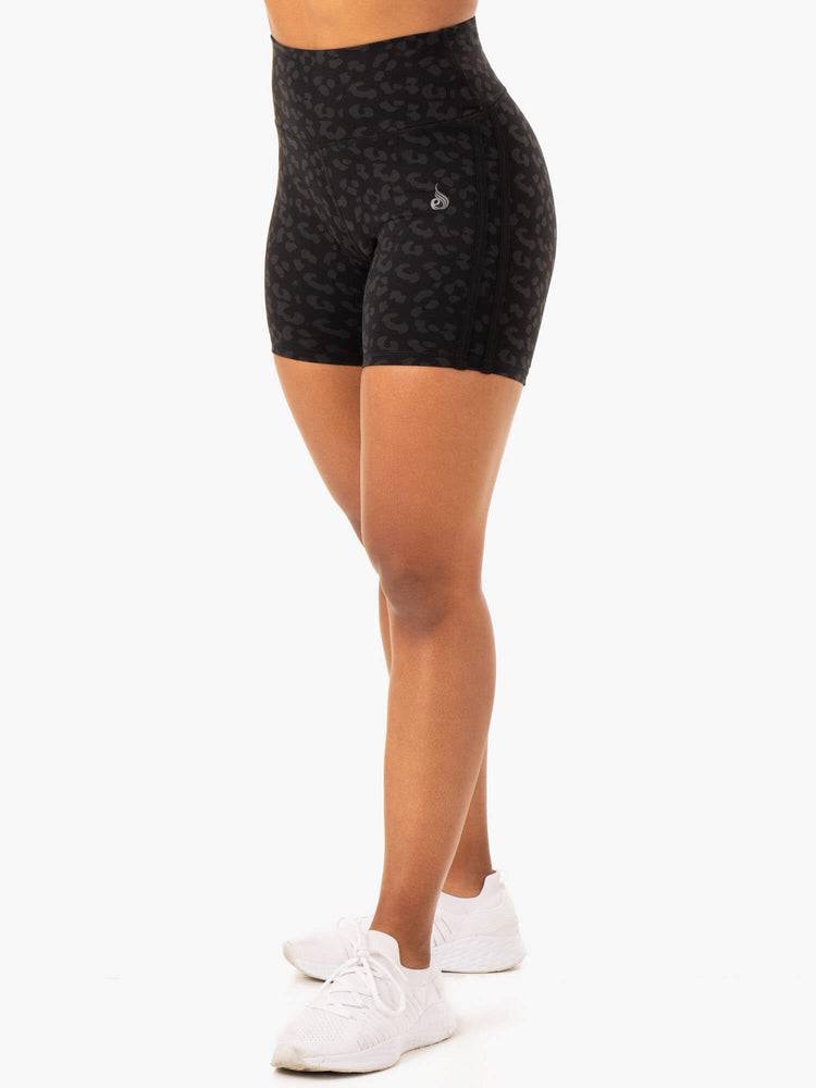 Black Leopard Ryderwear Women Shorts Evolution High Waisted Scrunch Women\'s Shorts | AU2181MA