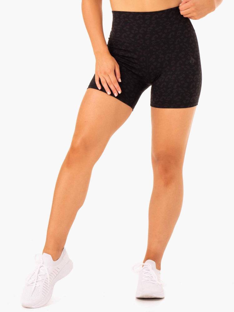 Black Leopard Ryderwear Women Shorts Hybrid Mid Length Women's Shorts | AU2031YU