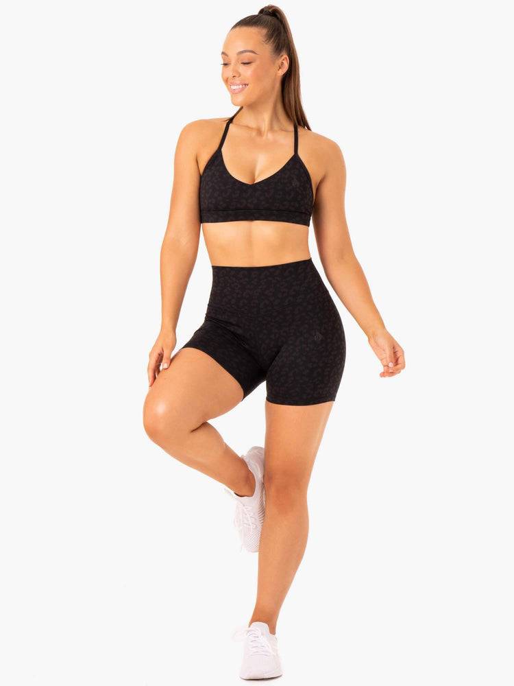 Black Leopard Ryderwear Women Shorts Hybrid Mid Length Women's Shorts | AU2031YU