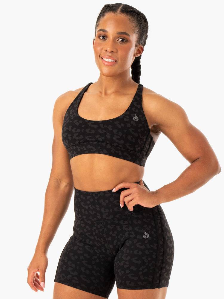 Black Leopard Ryderwear Women Sports Bra Evolution Women's Sports Bra | AU2458BC