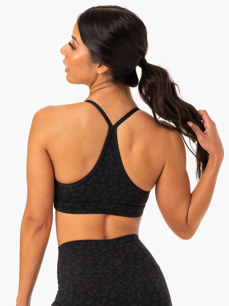 Black Leopard Ryderwear Women Sports Bra Hybrid Women's Sports Bra | AU2501UT