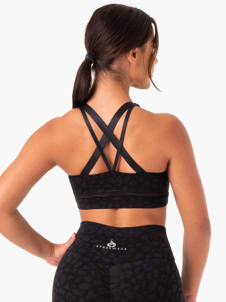 Black Leopard Ryderwear Women Sports Bra Amazon Mesh Women's Sports Bra | AU2504RW