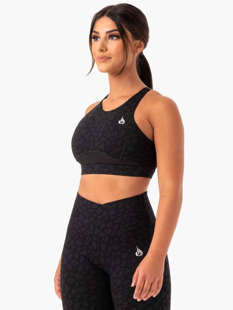 Black Leopard Ryderwear Women Sports Bra Amazon Mesh Women's Sports Bra | AU2504RW