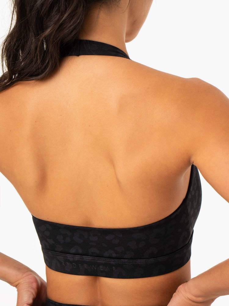 Black Leopard Ryderwear Women Sports Bra Hybrid Halter Women's Sports Bra | AU2532WY