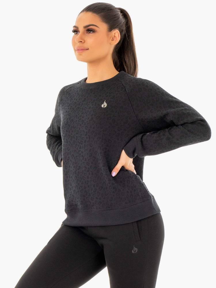 Black Leopard Ryderwear Women Sweaters Adapt Boyfriend Women's Sweaters | AU2627SO