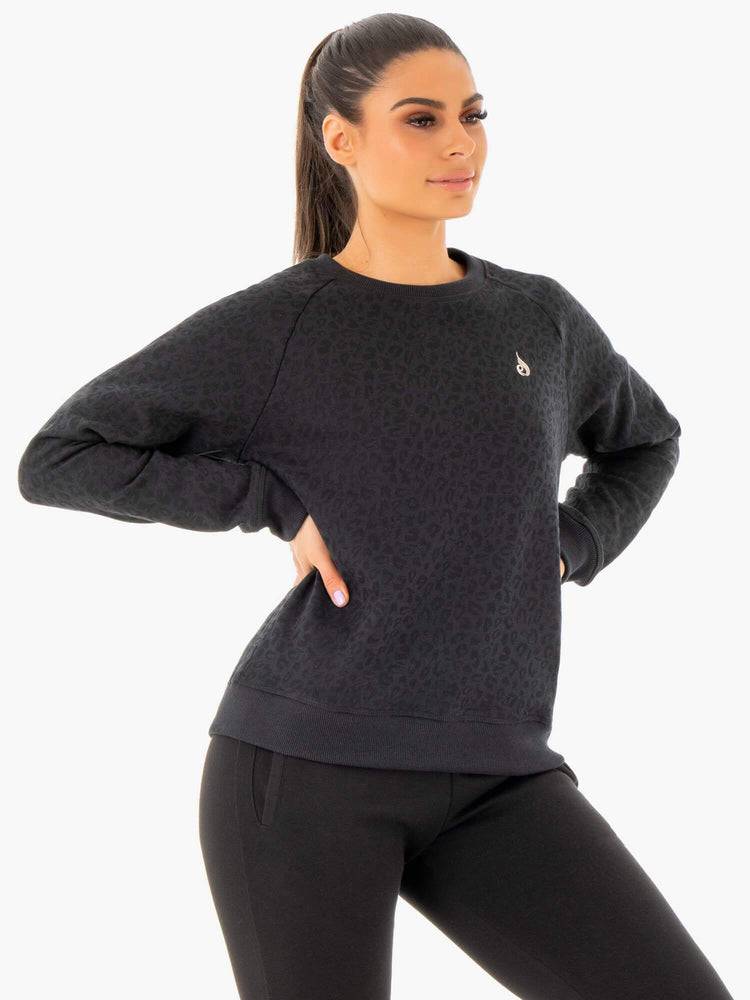 Black Leopard Ryderwear Women Sweaters Adapt Boyfriend Women's Sweaters | AU2627SO