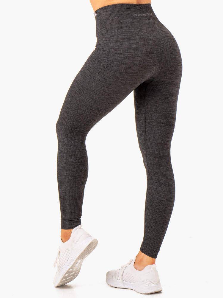 Black Marl Ryderwear Women Leggings Rib Seamless Women's Leggings | AU1899RW