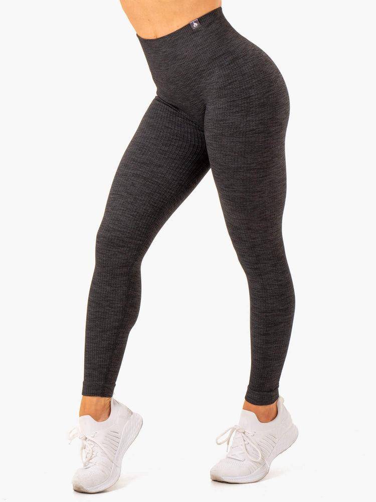 Black Marl Ryderwear Women Leggings Rib Seamless Women's Leggings | AU1899RW