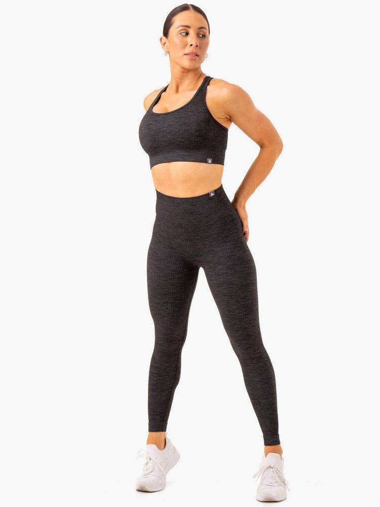 Black Marl Ryderwear Women Leggings Rib Seamless Women's Leggings | AU1899RW