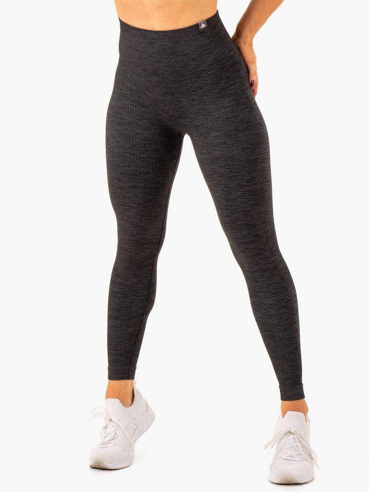 Black Marl Ryderwear Women Leggings Rib Seamless Women\'s Leggings | AU1899RW