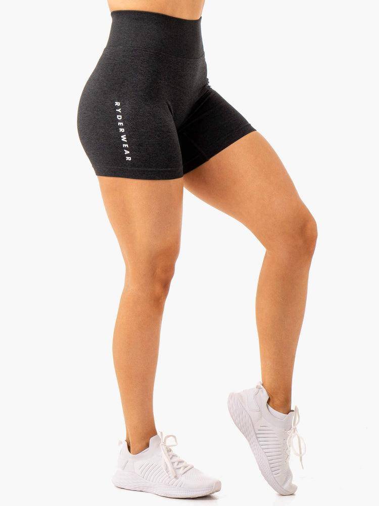 Black Marl Ryderwear Women Shorts Essential Seamless Women's Shorts | AU2057YU