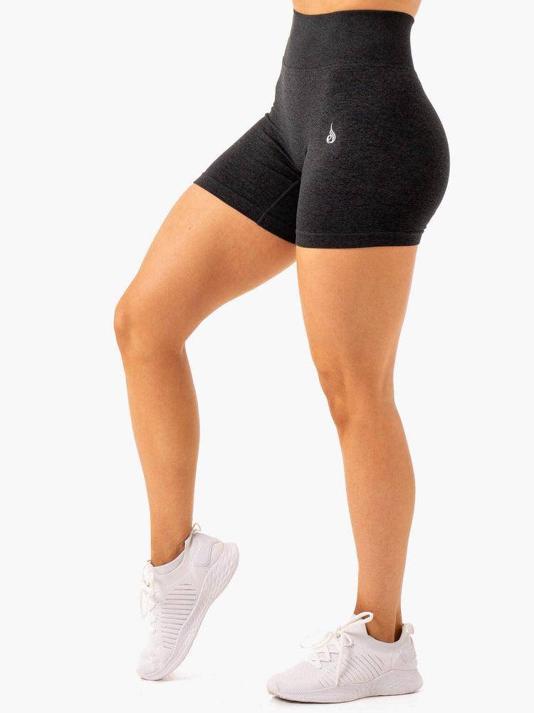 Black Marl Ryderwear Women Shorts Essential Seamless Women's Shorts | AU2057YU